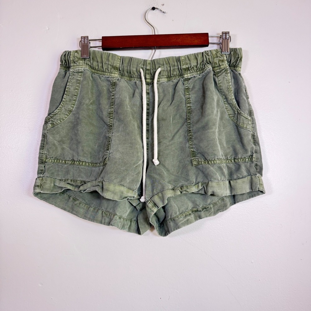 Aerie Lyocell Utility Drawstring Elastic Waist Shorts Size Medium Olive Green